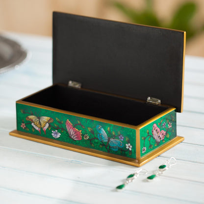 Butterfly Jubilee In Emerald Glass & Wood Box