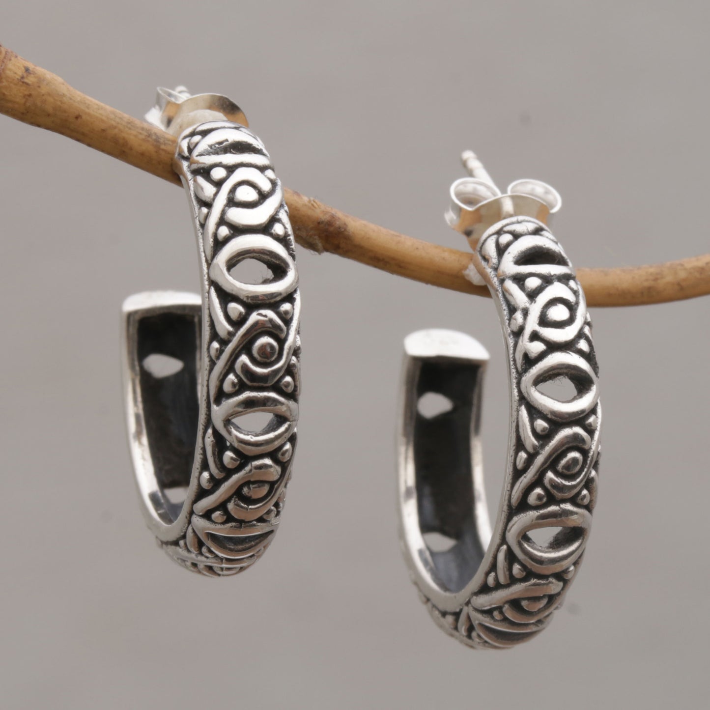 Bali Weave Sterling Silver Half-Hoop Earrings from Bali