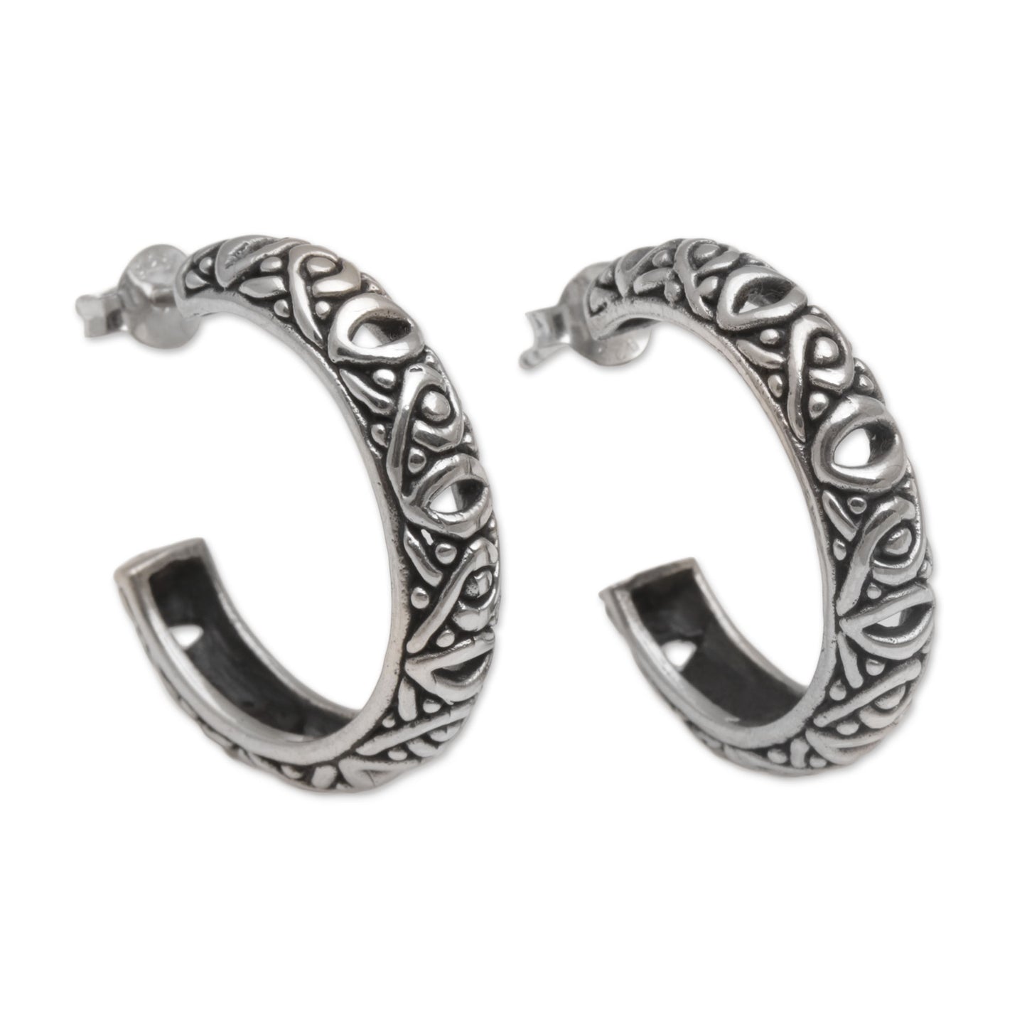 Bali Weave Sterling Silver Half-Hoop Earrings from Bali