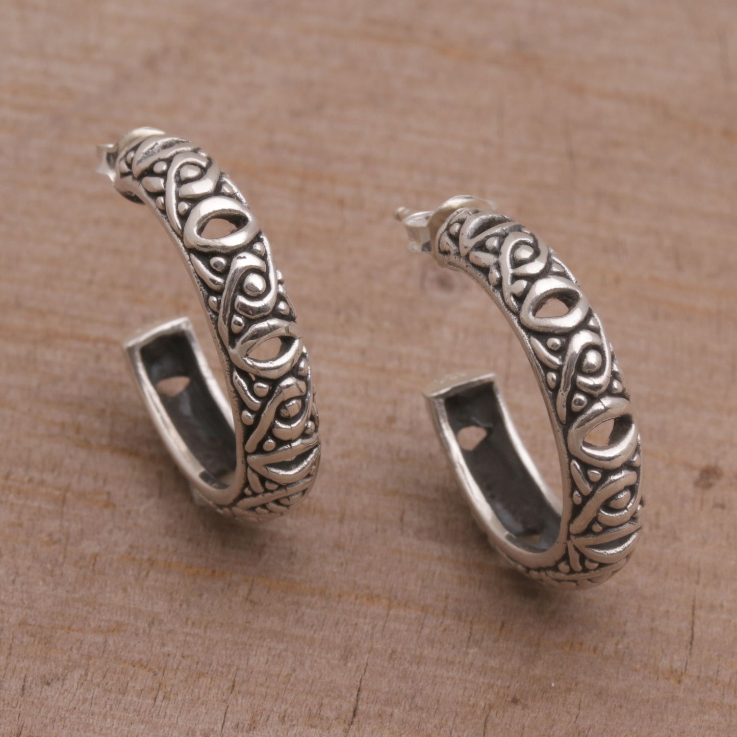 Bali Weave Sterling Silver Half-Hoop Earrings from Bali