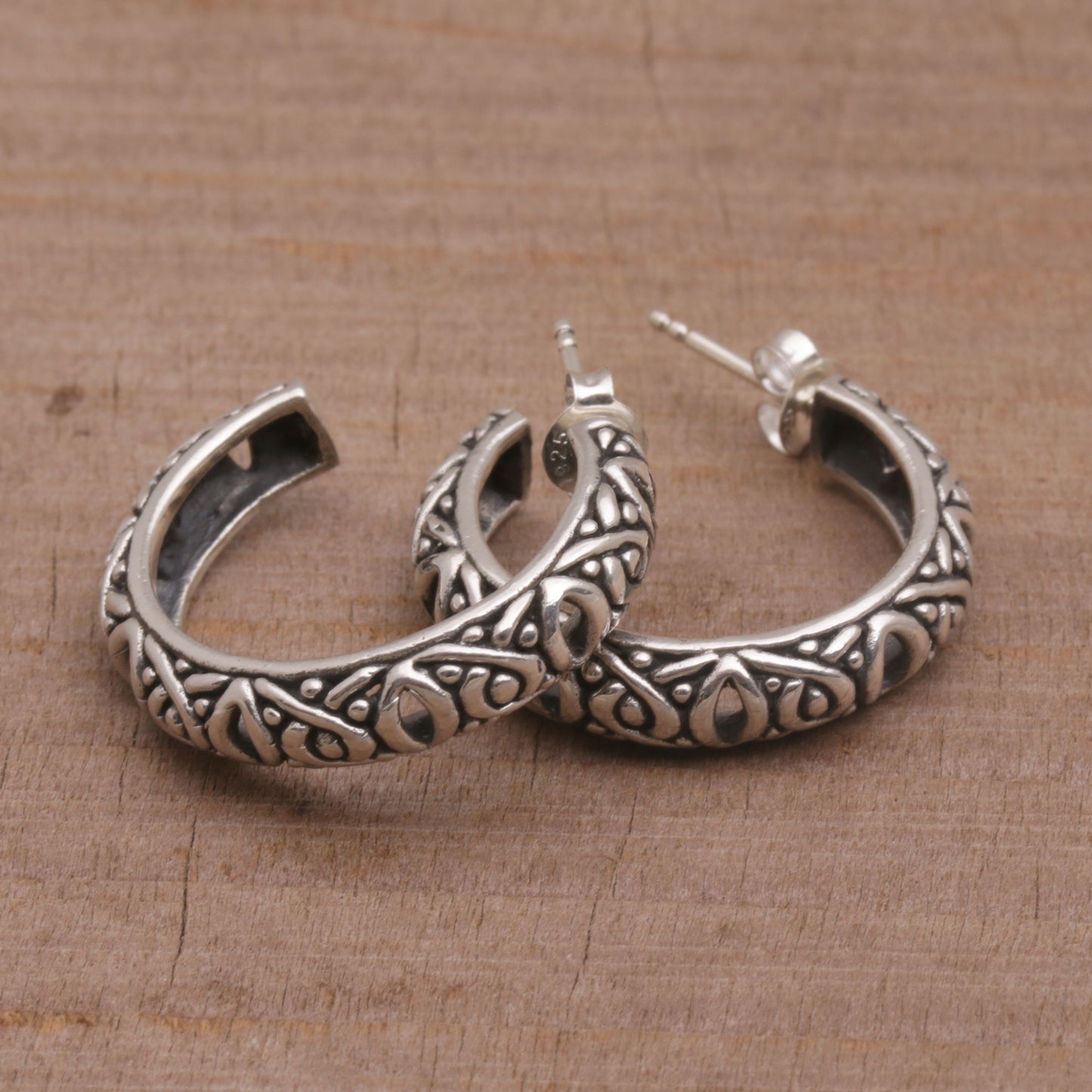 Bali Weave Sterling Silver Half-Hoop Earrings from Bali