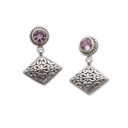 Diamond Dew Amethyst Dangle Earrings with Diamond Shapes from Bali