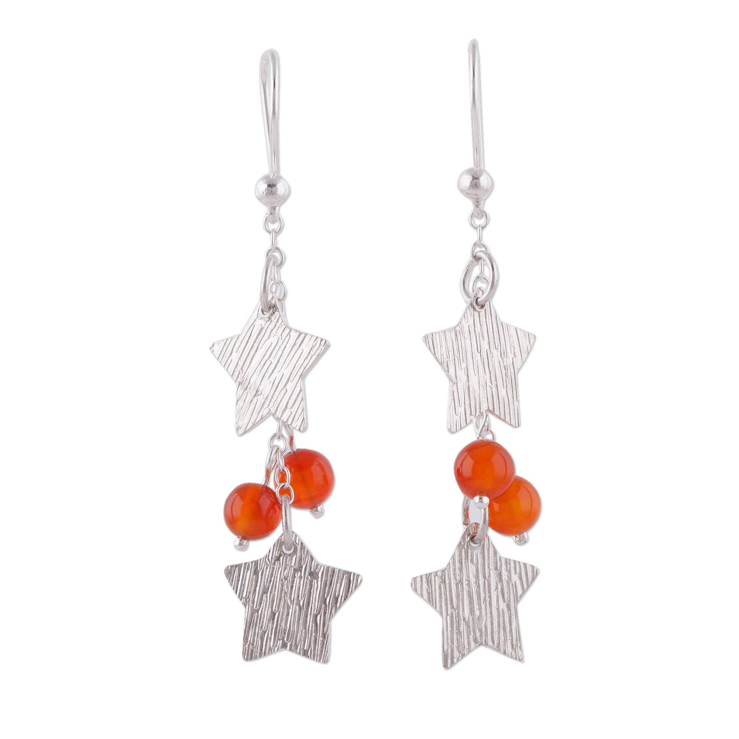 Racing Stars Carnelian and Silver Star-Shaped Dangle Earrings from Peru