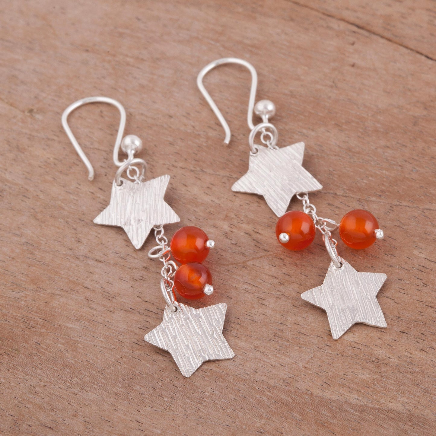 Racing Stars Carnelian and Silver Star-Shaped Dangle Earrings from Peru