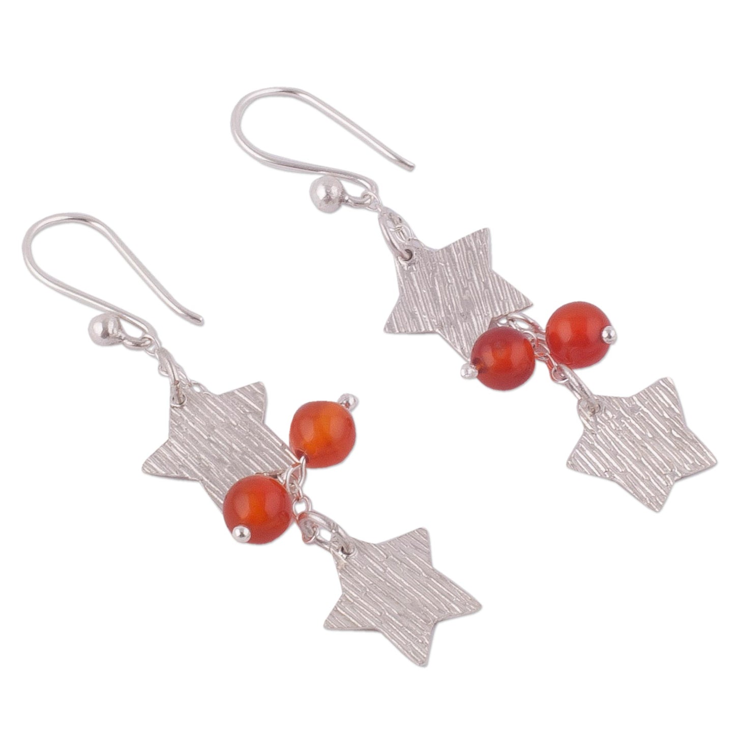 Racing Stars Carnelian and Silver Star-Shaped Dangle Earrings from Peru