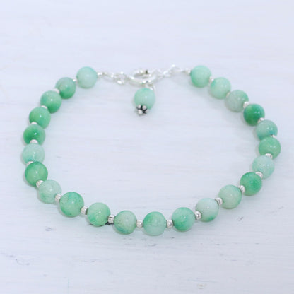 Happy Delight in Light Green Quartz and Silver Beaded Bracelet in Light Green from India