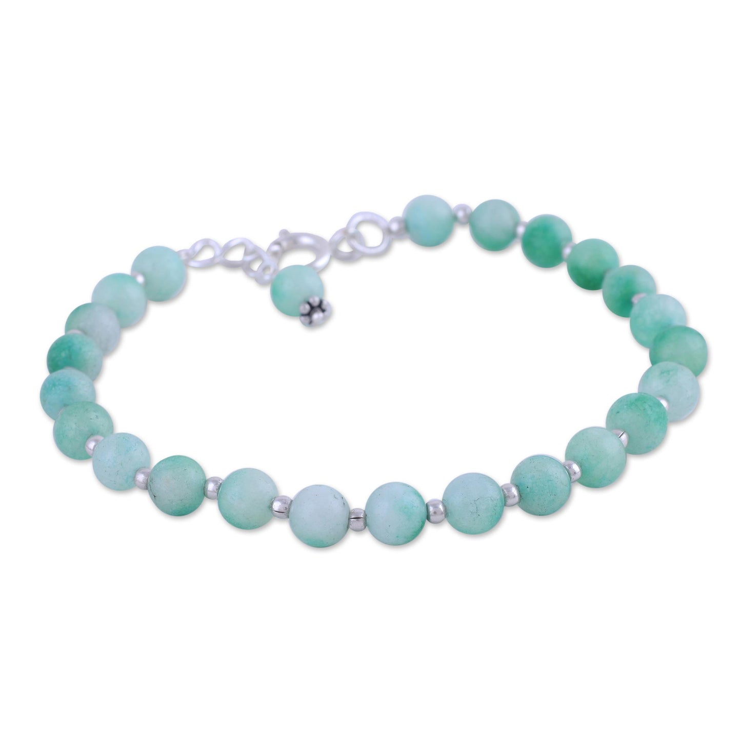 Happy Delight in Light Green Quartz and Silver Beaded Bracelet in Light Green from India