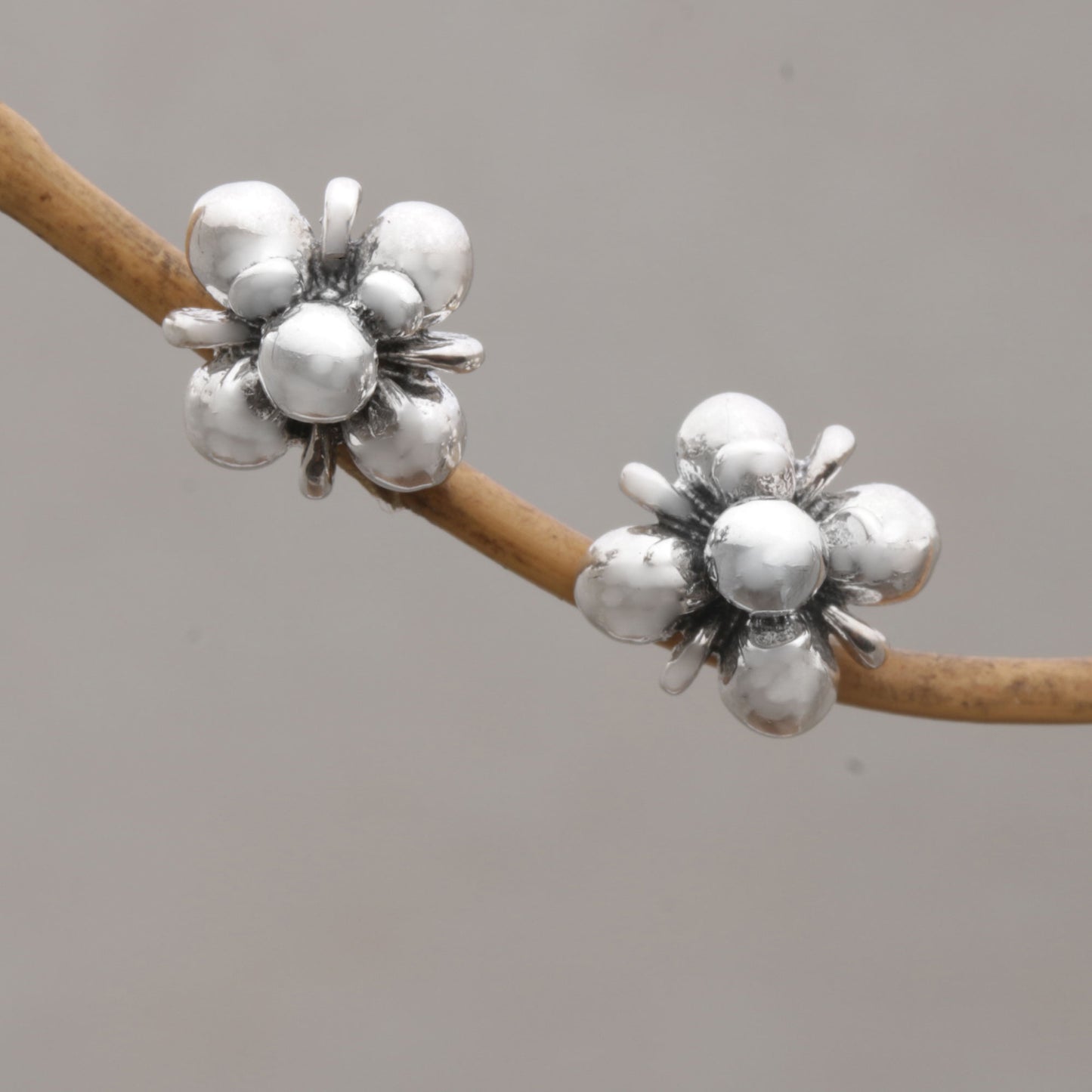 Jasmine Shine Sterling Silver Jasmine Flowers Stud Earrings from Bali