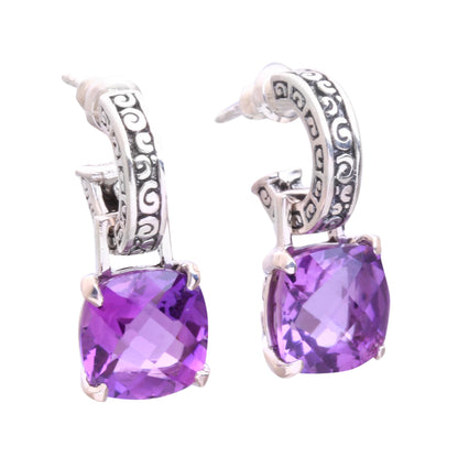 Buddha Hoops Amethyst Dangle Earrings