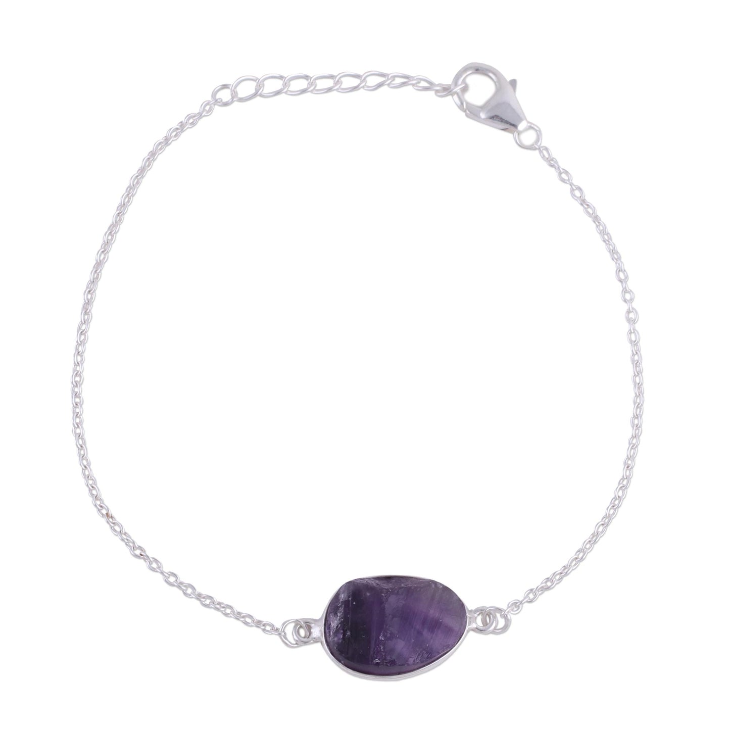 Trendy Egg Amethyst and Sterling Silver Pendant Bracelet from India