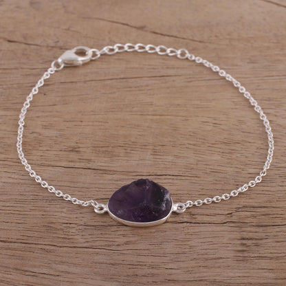 Trendy Egg Amethyst and Sterling Silver Pendant Bracelet from India