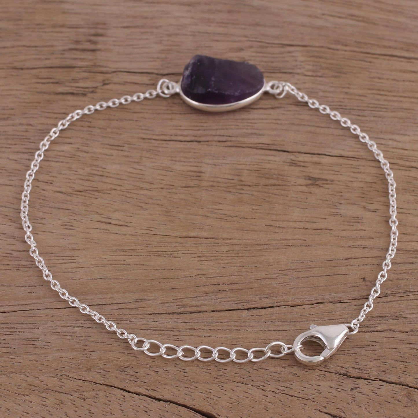 Trendy Egg Amethyst and Sterling Silver Pendant Bracelet from India