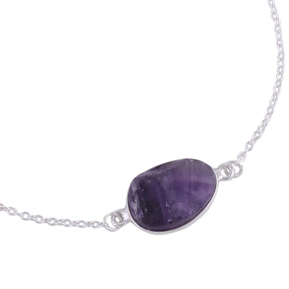 Trendy Egg Amethyst and Sterling Silver Pendant Bracelet from India