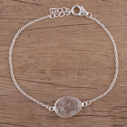 Trendy Egg Quartz and Sterling Silver Pendant Bracelet from India