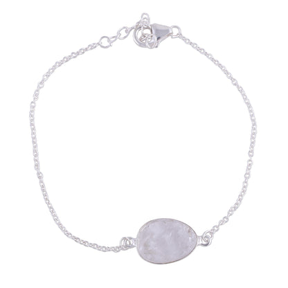 Trendy Egg Quartz and Sterling Silver Pendant Bracelet from India