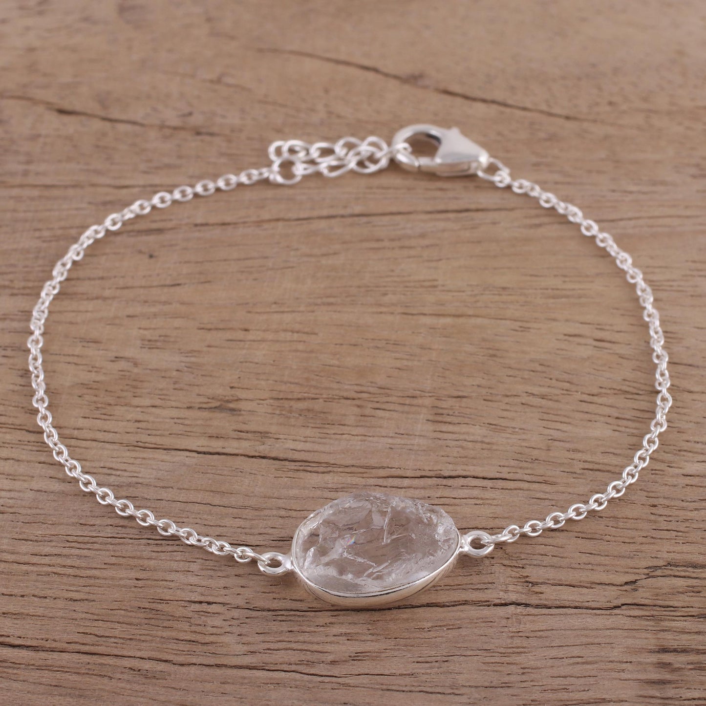 Trendy Egg Quartz and Sterling Silver Pendant Bracelet from India