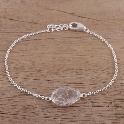 Trendy Egg Quartz and Sterling Silver Pendant Bracelet from India