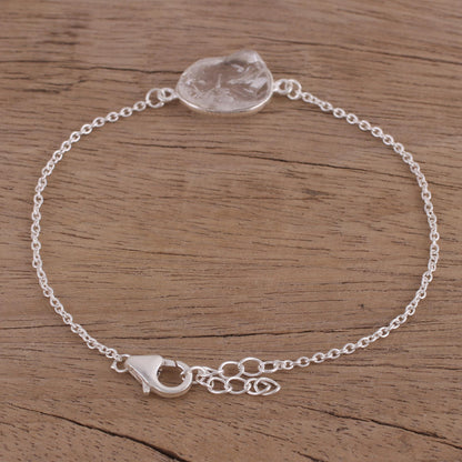 Trendy Egg Quartz and Sterling Silver Pendant Bracelet from India