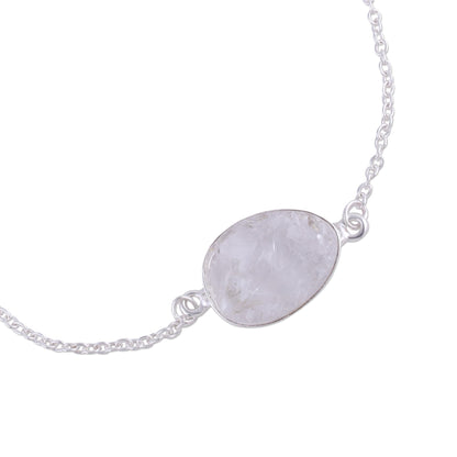 Trendy Egg Quartz and Sterling Silver Pendant Bracelet from India