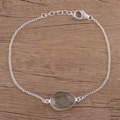 Trendy Egg Prasiolite and Sterling Silver Pendant Bracelet from India