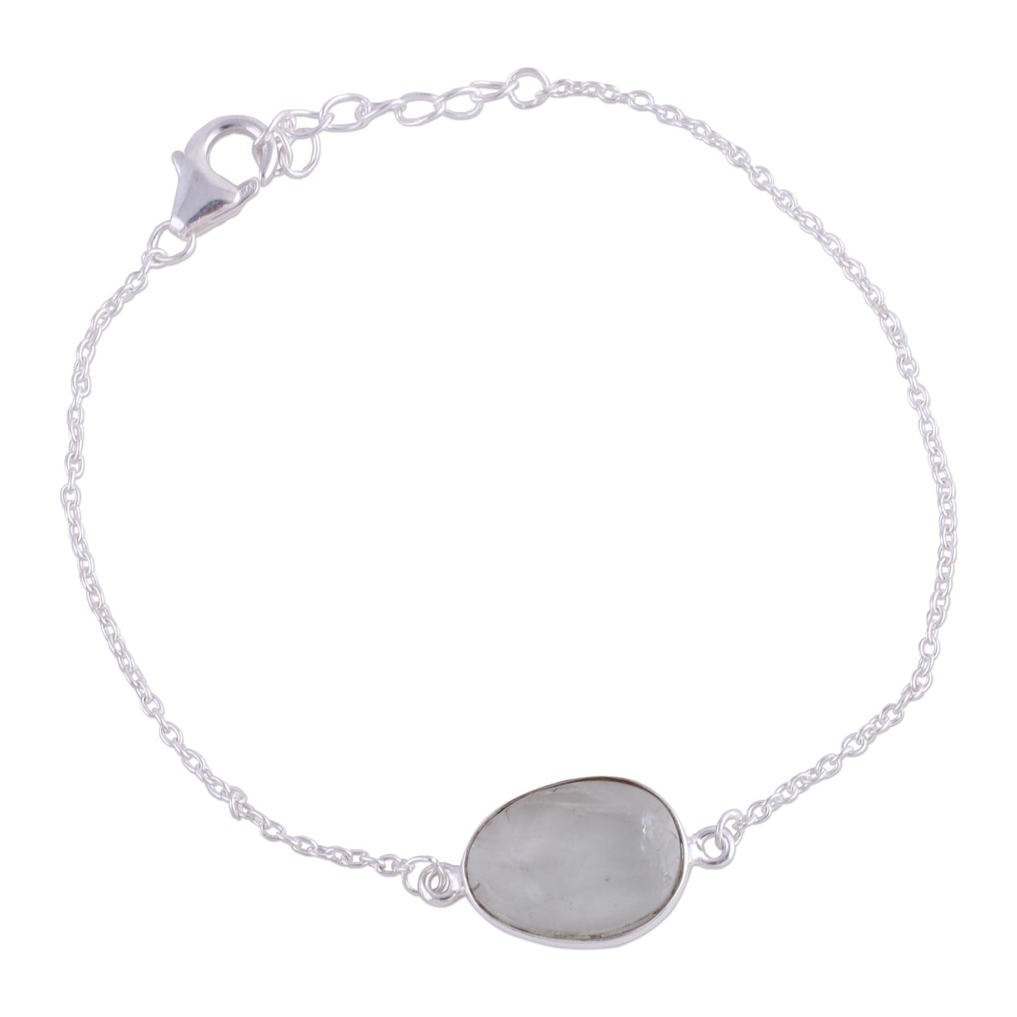 Trendy Egg Prasiolite and Sterling Silver Pendant Bracelet from India