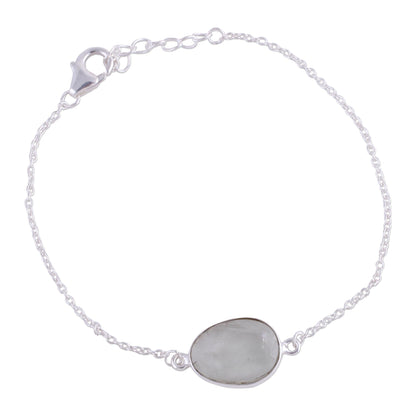 Trendy Egg Prasiolite and Sterling Silver Pendant Bracelet from India