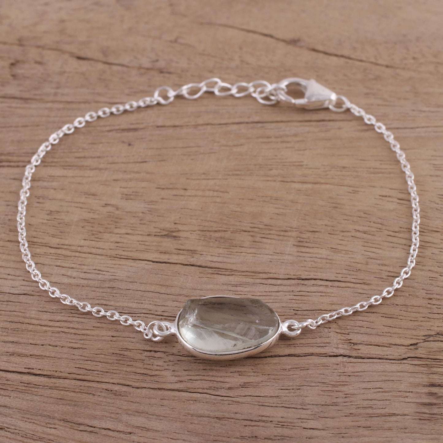 Trendy Egg Prasiolite and Sterling Silver Pendant Bracelet from India