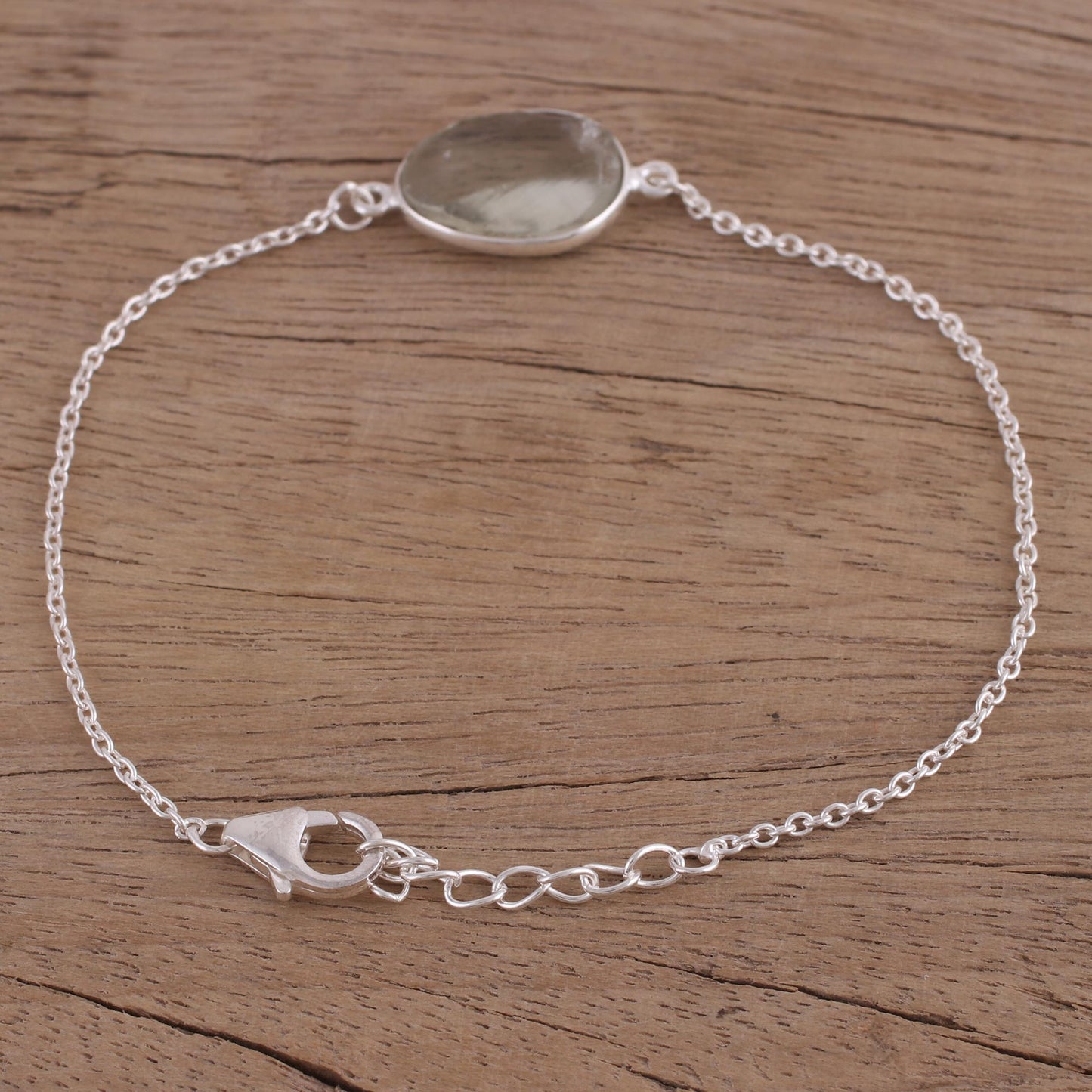 Trendy Egg Prasiolite and Sterling Silver Pendant Bracelet from India