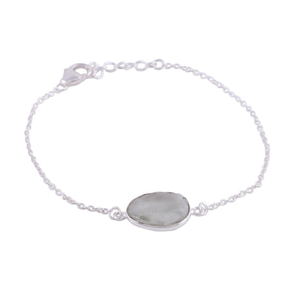 Trendy Egg Prasiolite and Sterling Silver Pendant Bracelet from India