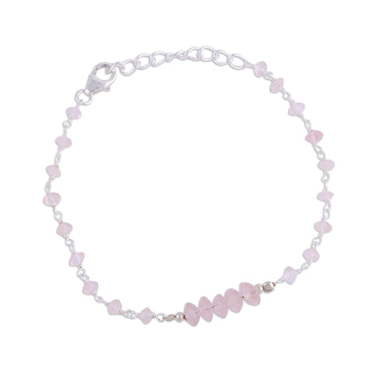 Luminous Pink Rose Quartz and Sterling Silver Link Bracelet from India