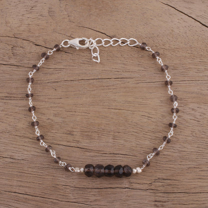 Luminous Brown Handcrafted Smoky Quartz and Sterling Silver Link Bracelet