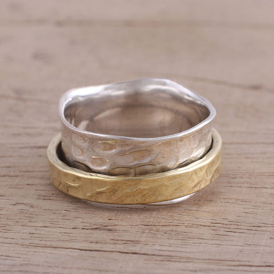 Contrasting Beauty Sterling Silver and Brass Meditation Ring from India