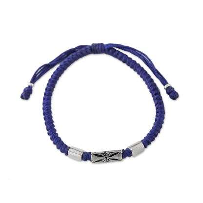 Karen Triangle in Blue Hill Tribe Blue Cord Bracelet with Silver Beads