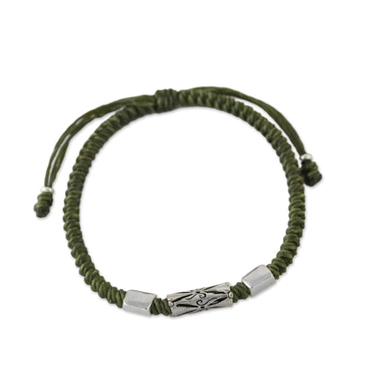 Karen Triangle in Olive Hand Braided Olive Cord Bracelet with Silver Pendants