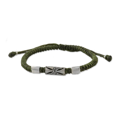 Karen Triangle in Olive Hand Braided Olive Cord Bracelet with Silver Pendants