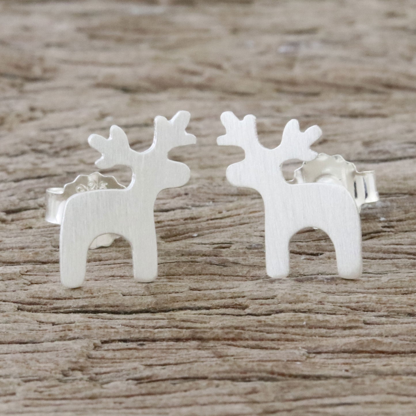 Lovely Deer Sterling Silver Deer Earrings with Brushed Finish