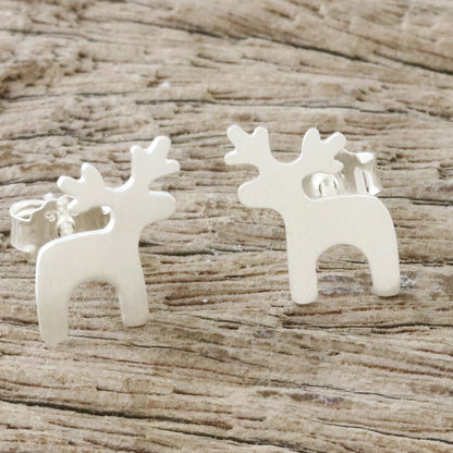 Lovely Deer Sterling Silver Deer Earrings with Brushed Finish