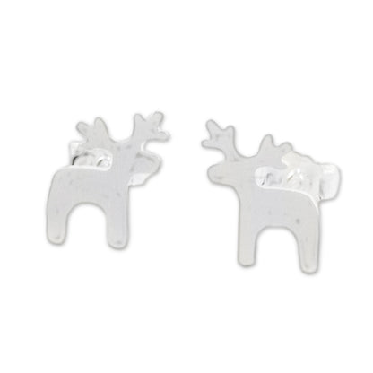 Lovely Deer Sterling Silver Deer Earrings with Brushed Finish