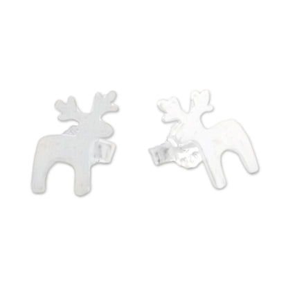 Lovely Deer Sterling Silver Deer Earrings with Brushed Finish