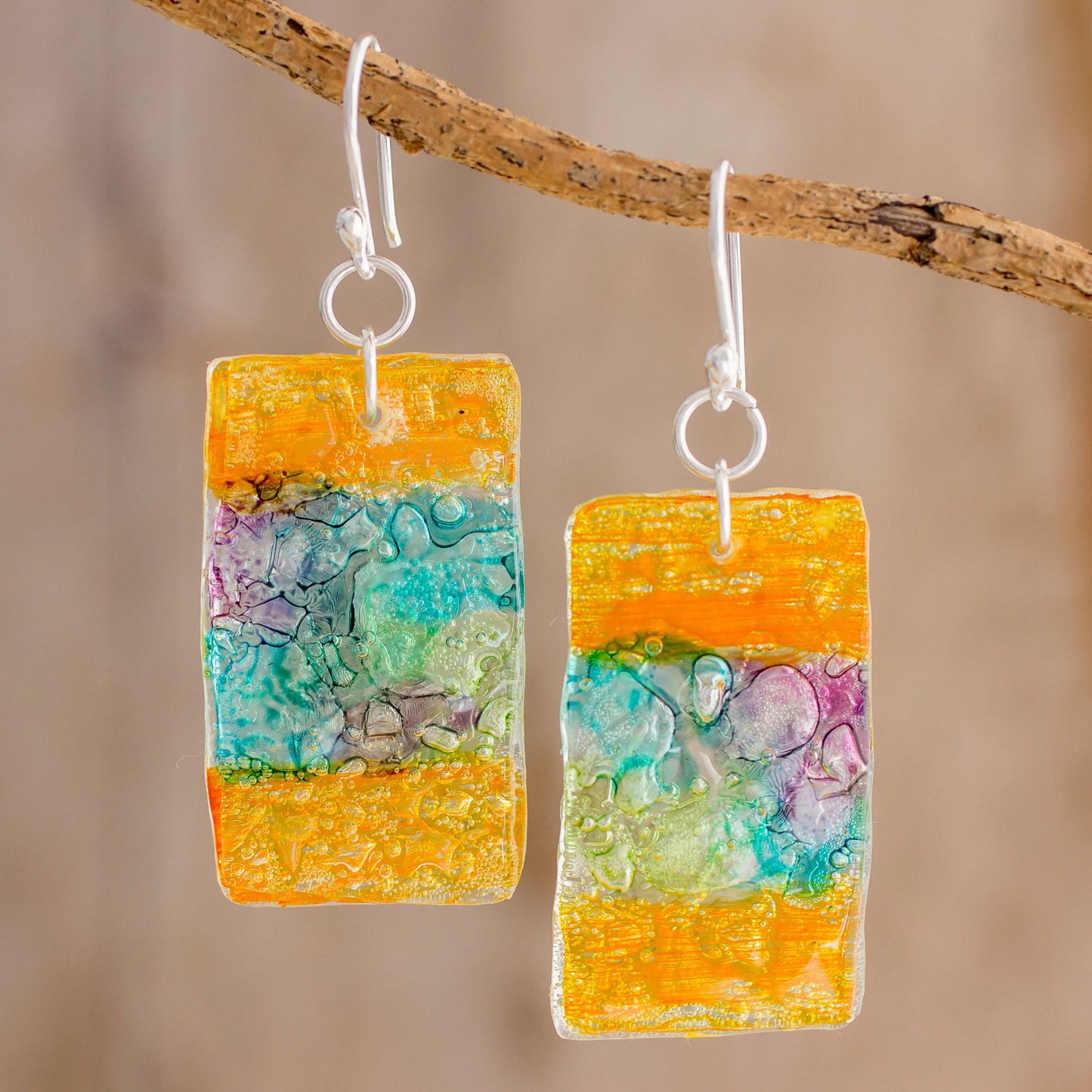 Celebrate Creativity Colorful Recycled CD Dangle Earrings from Guatemala