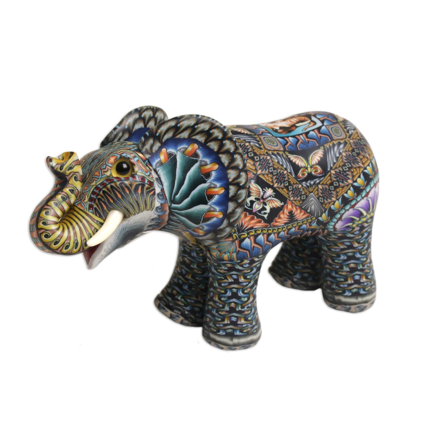 Vibrant Baby Elephant Handcrafted Polymer Clay Elephant Sculpture from Bali