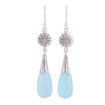 Floral Fruit Chalcedony and Silver Floral Dangle Earrings from India