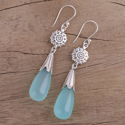 Floral Fruit Chalcedony and Silver Floral Dangle Earrings from India