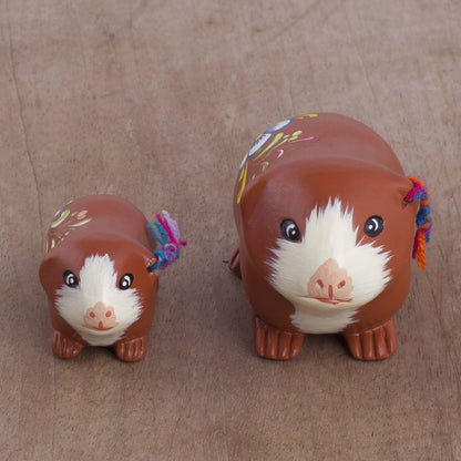 Guinea Pig Family in Spice Two Ceramic Guinea Pig Figurines in Spice from Peru