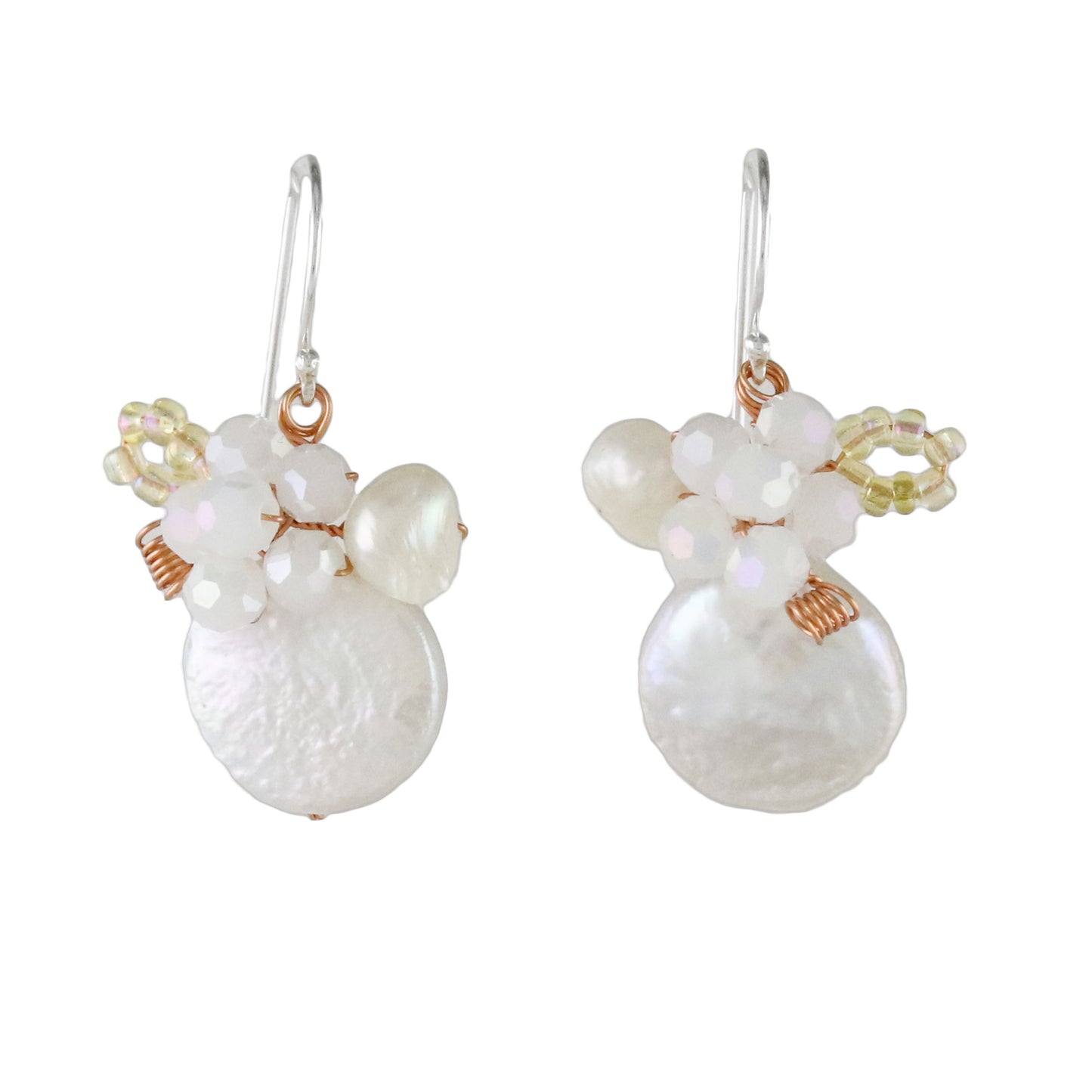 Night Glamour in White Cultured Pearl and Glass Dangle Earrings from Thailand