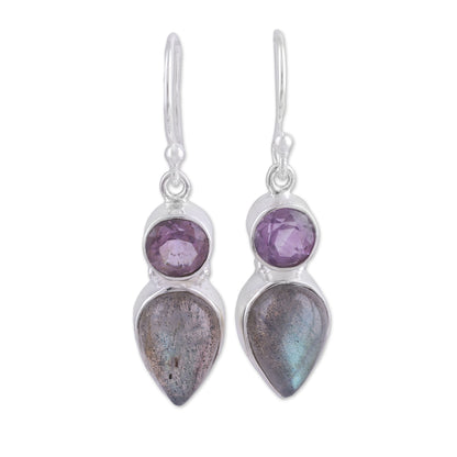 Dazzling Alliance Labradorite and Amethyst Dangle Earrings from India