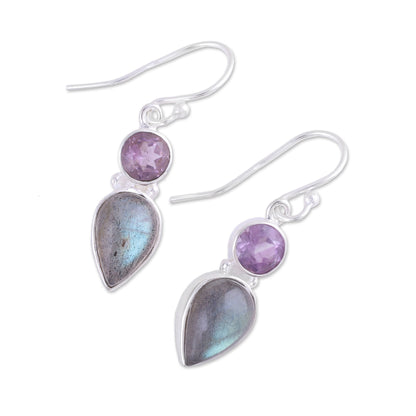 Dazzling Alliance Labradorite and Amethyst Dangle Earrings from India