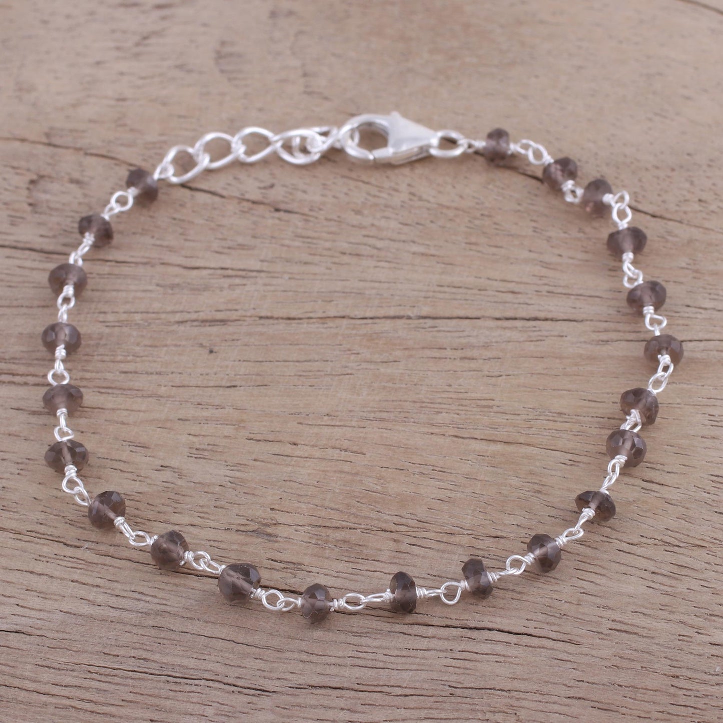 Beautiful Saga Handmade Adjustable Smoky Quartz Link Bracelet from India