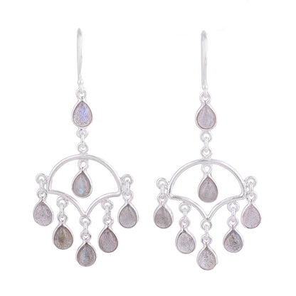 Majestic Raindrops Labradorite and Silver Chandelier Earrings from India