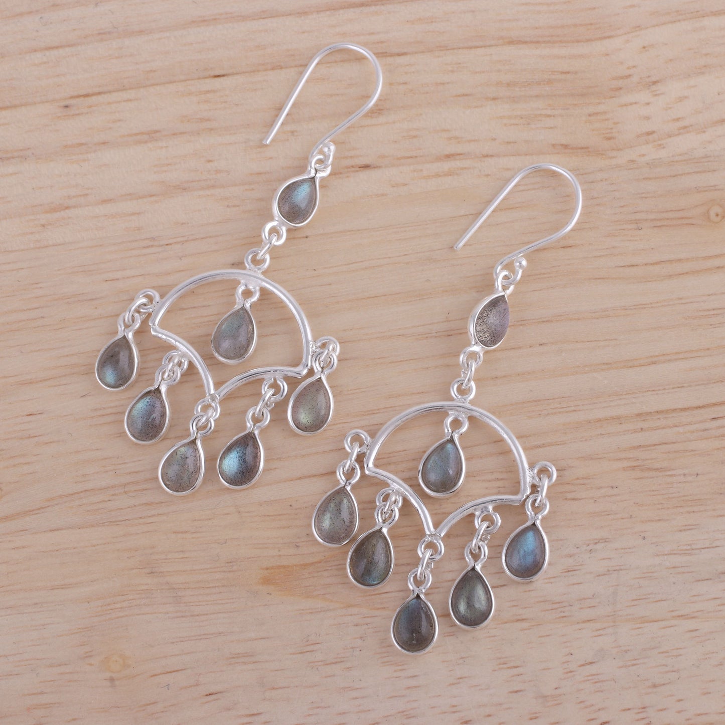 Majestic Raindrops Labradorite and Silver Chandelier Earrings from India